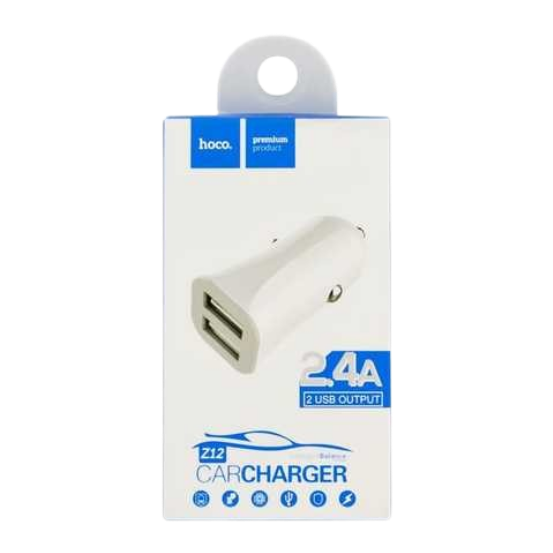 Автомобільний зарядний пристрій Hoco Z12 Elite 2USB 2.4A White + кабель Lightning